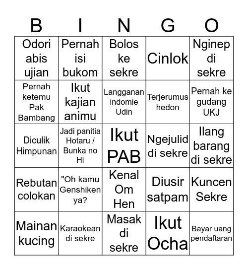Bingo UKJ Bingo Card