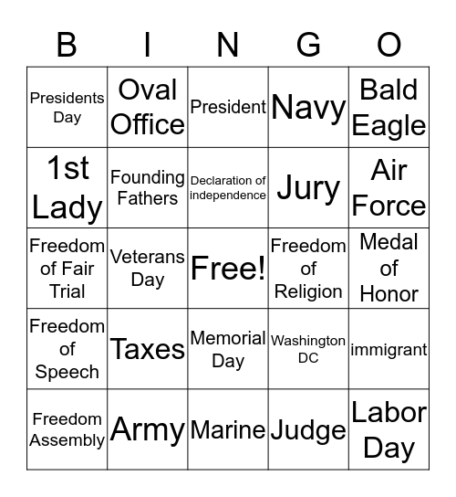 citizenship Bingo Card