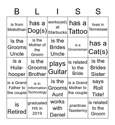 Wedding Guest Bingo Card