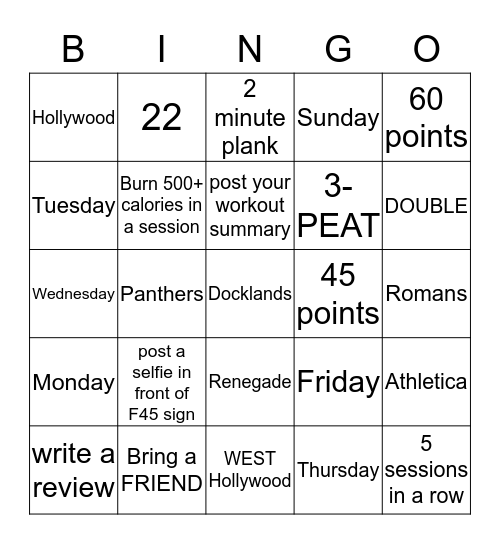 F45 Heritage Trace Bingo Card