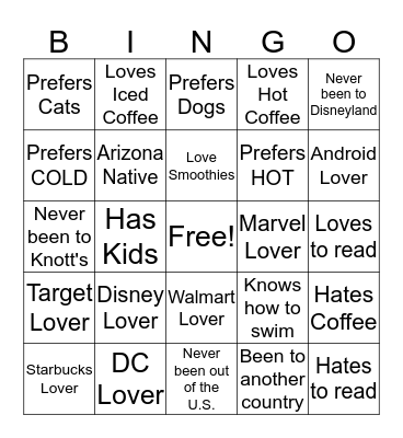 Chandler Express 5 Bingo Card