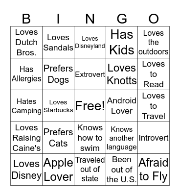 Chandler Express Class 5 Bingo Card