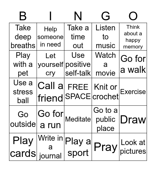 Coping Strategies BINGO! Bingo Card