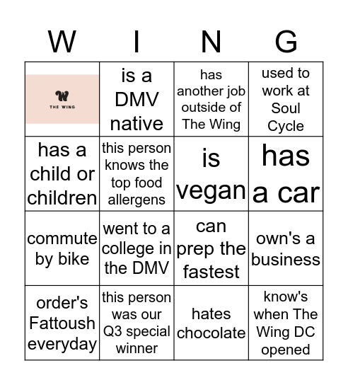 The Wing! BOH Edition Bingo Card