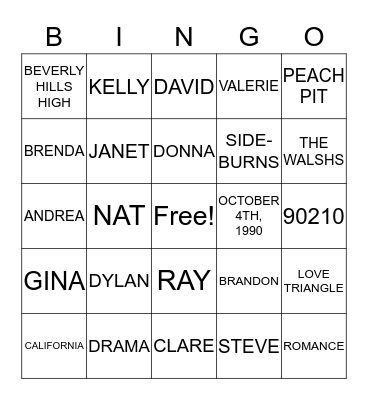 BEVERLY HILLS 90210 Bingo Card