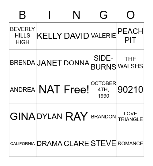 BEVERLY HILLS 90210 Bingo Card