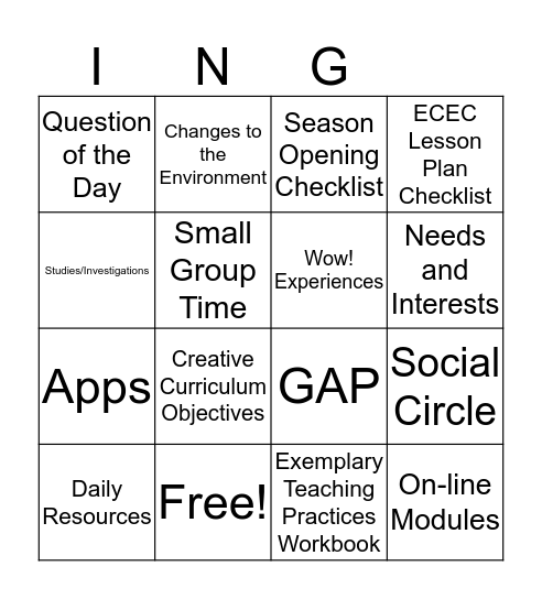 Curriculum Bingo Card