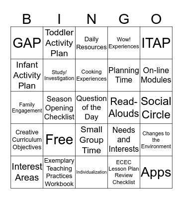Curriculum Bingo Card