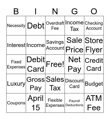 Money Management Bingo Card