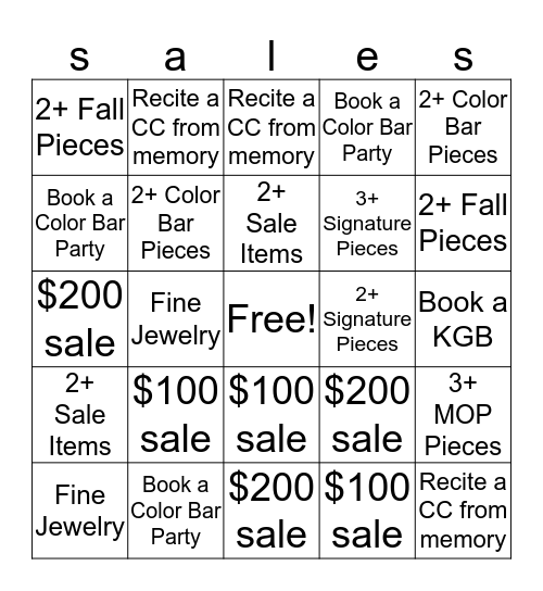 Sales Bingo Card