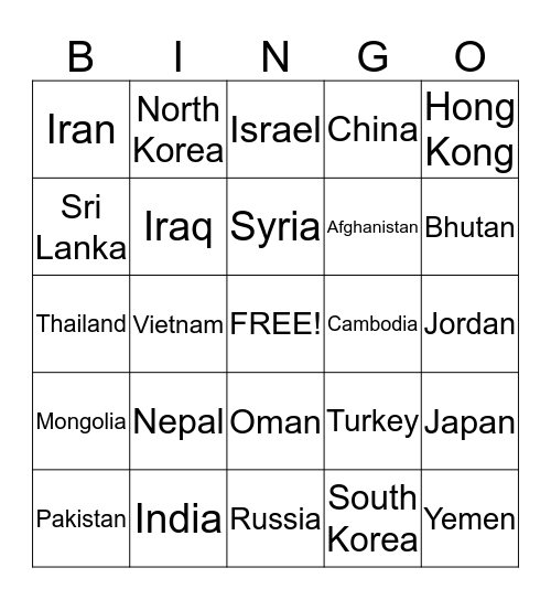 BINGO (ASIA) Bingo Card