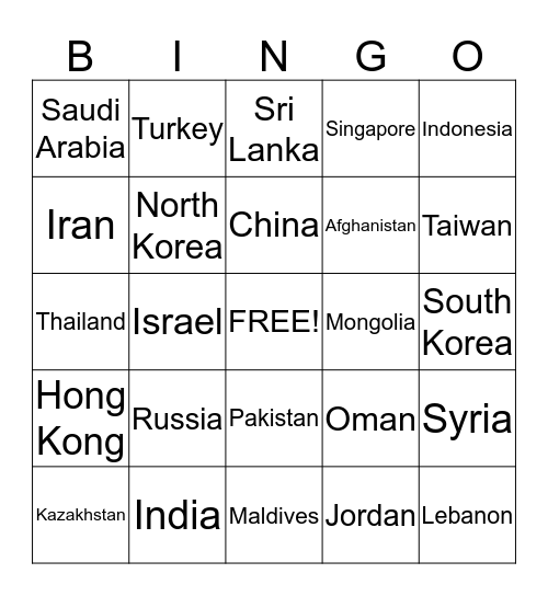 BINGO (ASIA) Bingo Card