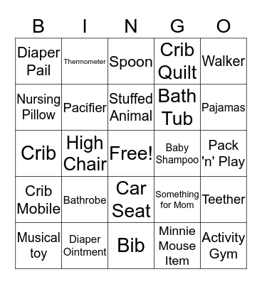 Bridget's Baby Shower BINGO Card