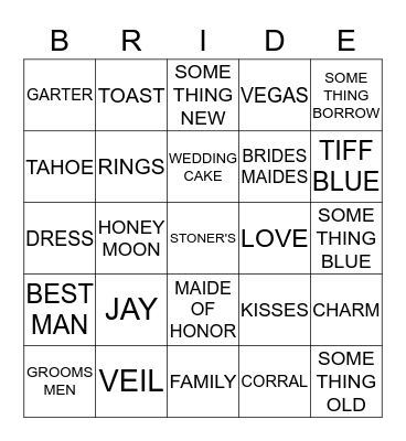CHARMS BRIDAL SHOWER BINGO Card