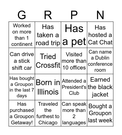 Name:__________________________ Bingo Card