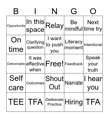TFA LANGUAGE Bingo Card