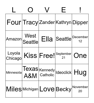 Wilson Weekend Bingo Card