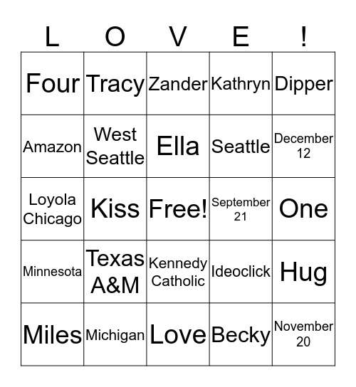 Wilson Weekend Bingo Card