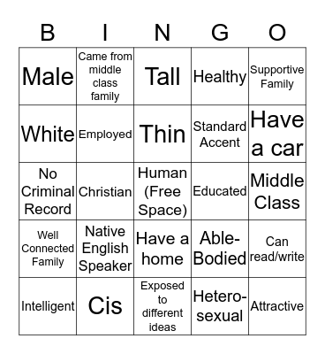 Check Your Privilege Bingo Card