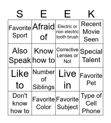 We Have in Common Bingo Card