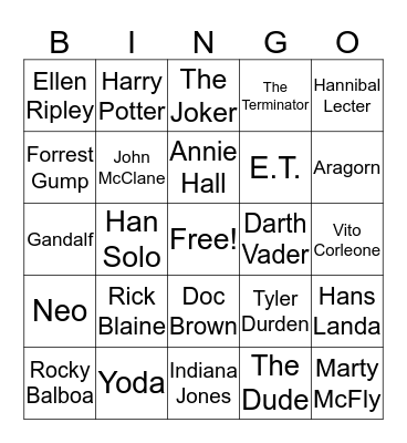 Best Movie Characters Bingo Card