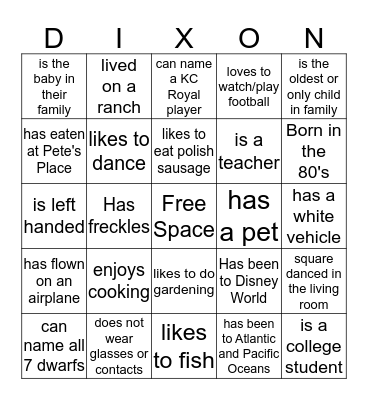 KC Royal Reunion 2019 Bingo Card