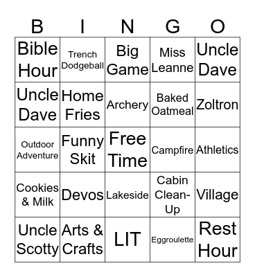 SQUANTO BINGO Card