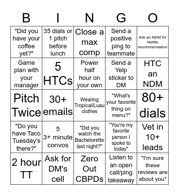 Too Turnt Tuesdays Bingo Card