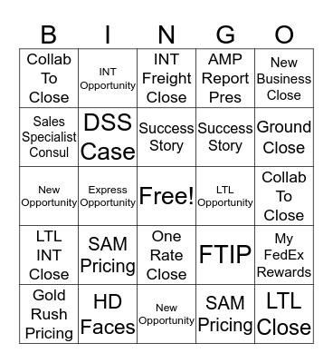 Team Tributes Bingo Card