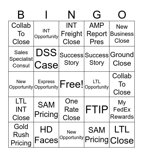 Team Tributes Bingo Card