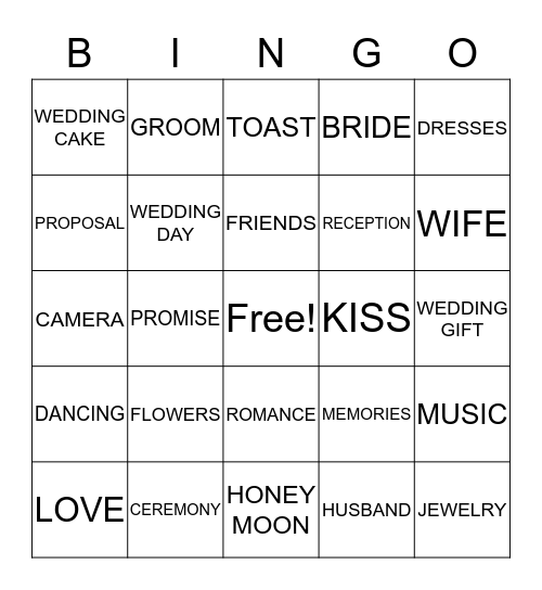 MISS TO MRS Bingo Card