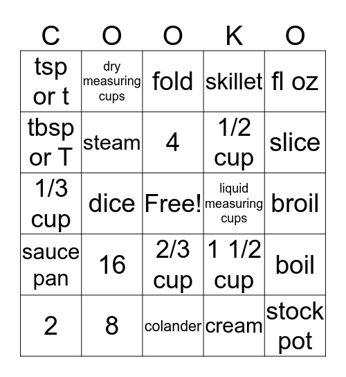 CookO Intro Bingo Card