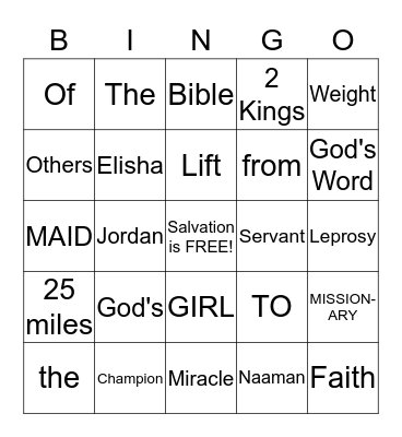 Maid to Missionary Bingo Card
