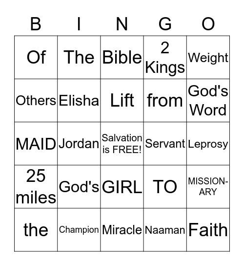 Maid to Missionary Bingo Card