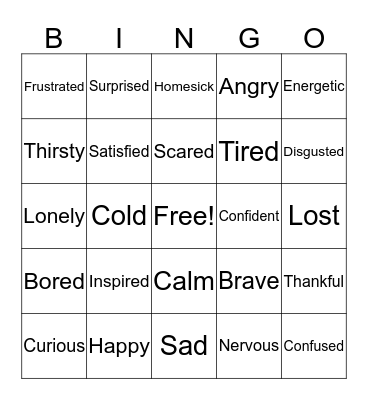 Emotions Bingo Card
