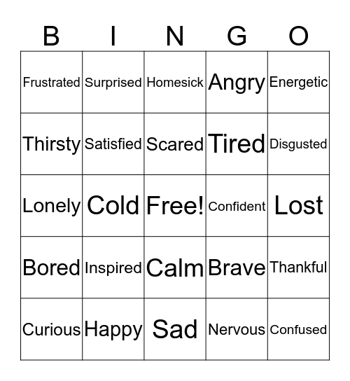 Emotions Bingo Card