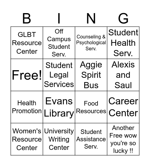 Resources Bingo! Bingo Card