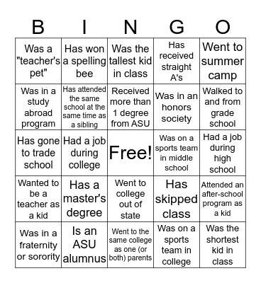 Back-to-School Bingo Card