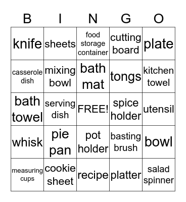 Kate's Wedding Shower Bingo Card
