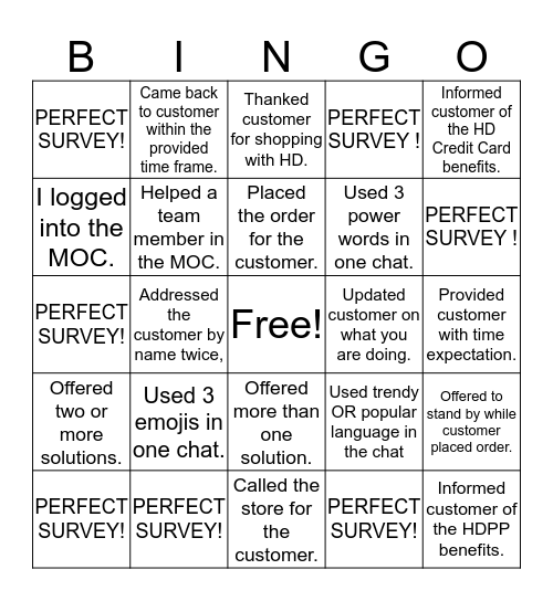 HD BINGO  Bingo Card