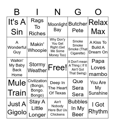 40's & 50's Bingo Card
