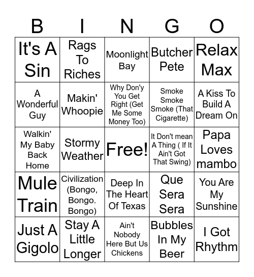 40's & 50's Bingo Card