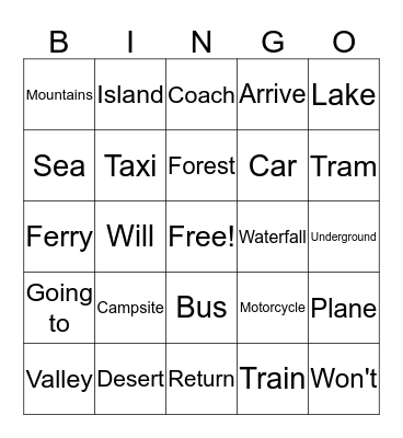 Vacation Vocabulary Bingo Card