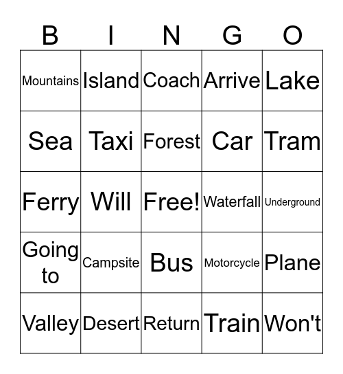 Vacation Vocabulary Bingo Card