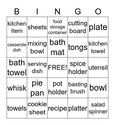 Kate's Wedding Shower Bingo Card