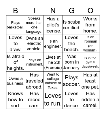 Find a neighbor at The 23 who... Bingo Card