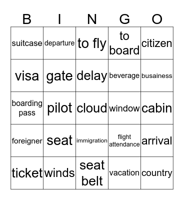 Airport Bingo Card