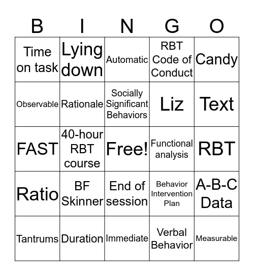RBT Bingo  Bingo Card