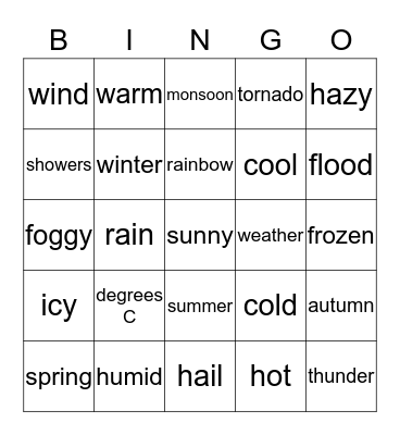 Weather Bingo Card