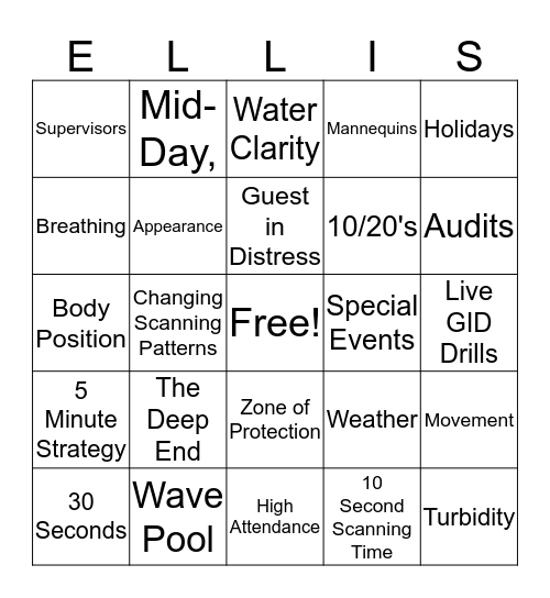 SAC Bingo Card